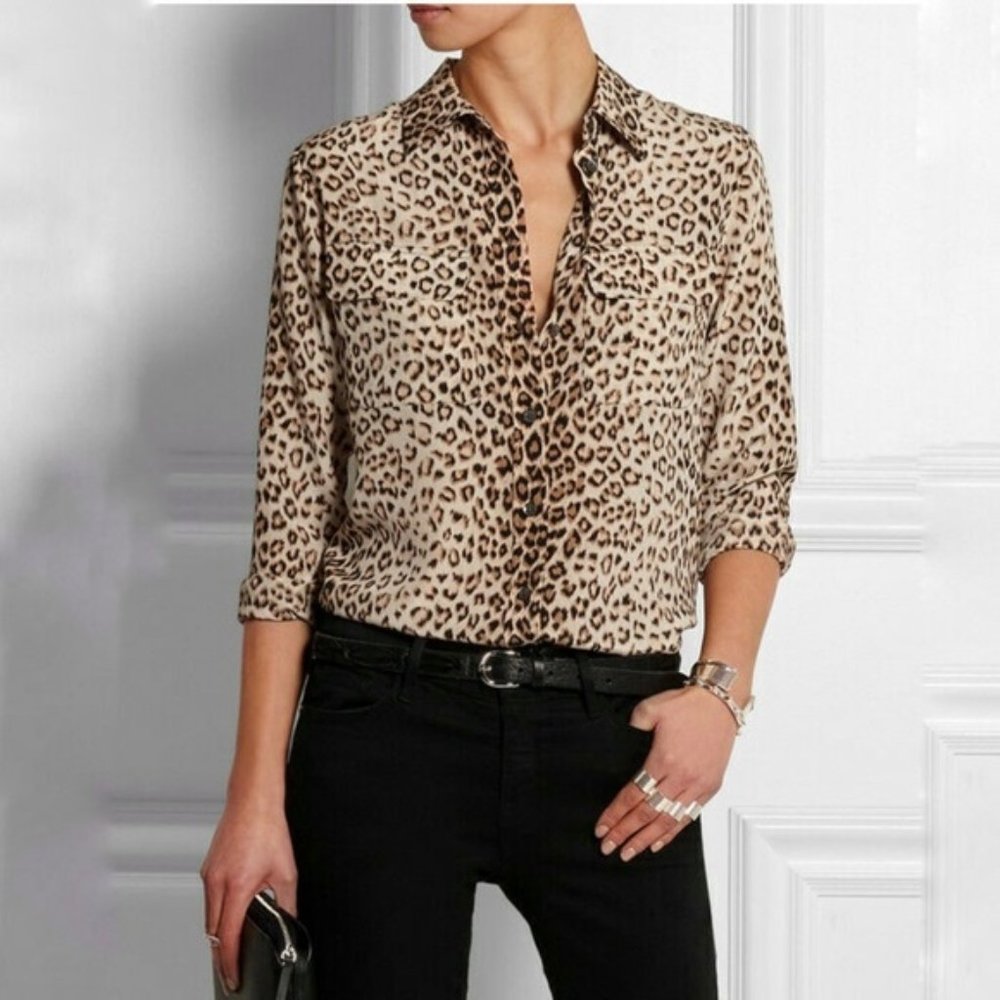 Equipment Slim Signature Leopard Print Silk Blouse